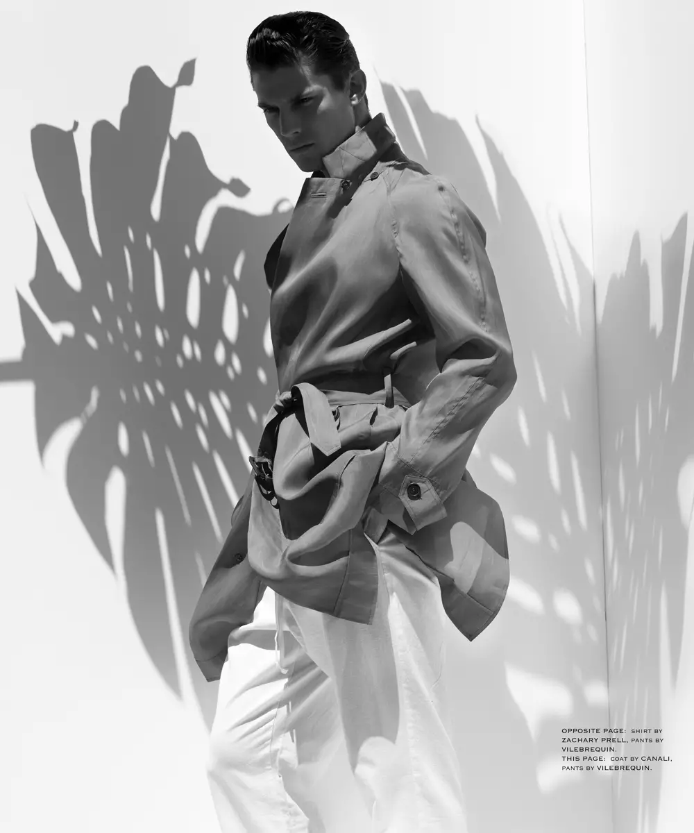 Majalah Venice nuduhake editorial fashion anyar sing digambarake dening Karl Simone sing nampilake model Bart Grzybowski saka Front Managementstyled dening Jenesee Utley.