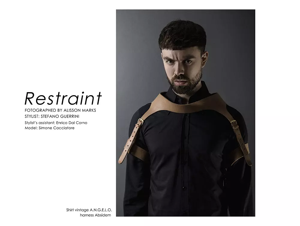 „Restraint” to główny tytuł autorstwa fotografa Alissona Marksa i stylisty Stefano Guerriniego z modelką Simone Cacciatore, która nosiła ubrania takie jak A.N.G.E.L.O. AntPitagora, Modus Vivendi, między innymi Levi’s vintage. Asystent stylisty Enrico Dal Corno.