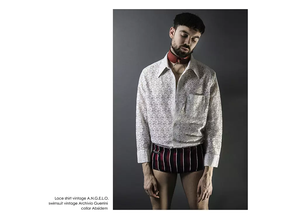 «Restraint» er hovedtittelen av fotograf Alisson Marks og stylist Stefano Guerrini med modellen Simone Cacciatore som hadde på seg plagg som A.N.G.E.L.O. AntPitagora, Modus Vivendi, Levi’s vintage blant andre. Stylistassistent av Enrico Dal Corno.