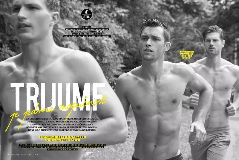 Workouts & Brotherhood Esquire Serbia сайтындағы «Trijumf» фитнес-редакциясының 2016 жылғы тамыздағы жаңа шығарылымын тексереді, басты рөлдерде Натаниэль Виссер, Адриан Кардозо, Тор Хенриксен және Лукас Гарсес, Фабрицио Скарпа түсірген.