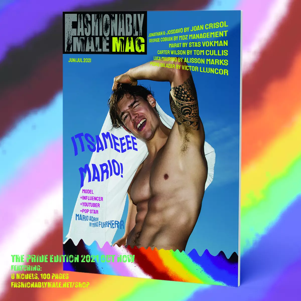 Produit de couverture de Mario Adrion pour Fashionably Male Mag Pride Edition 2021