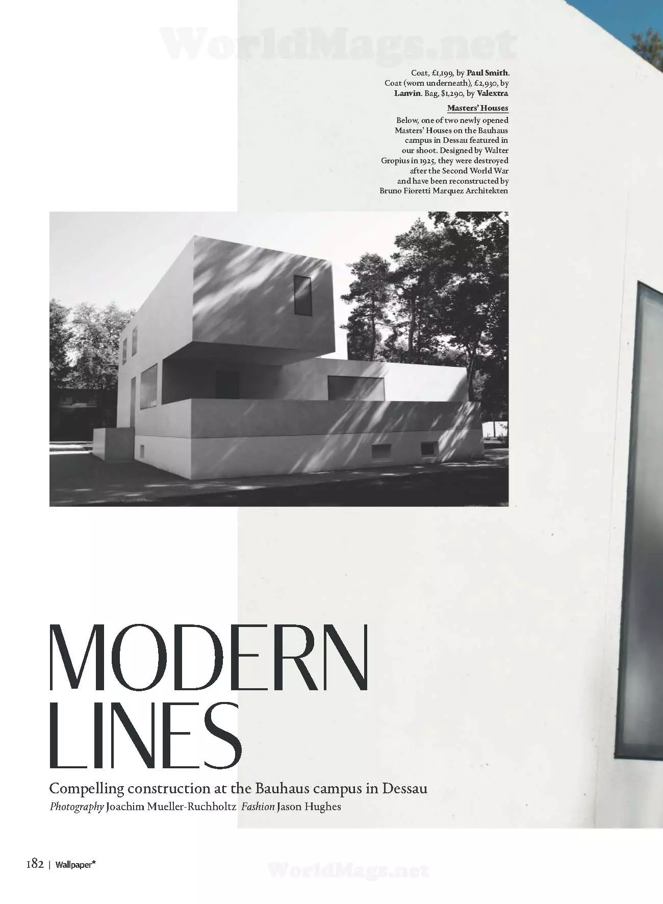 Ndërtim imponues në kampusin Bauhaus në Dessau. Fotografia nga Joachim Mueller-Ruchholtz Fashion nga Jason Hughes.