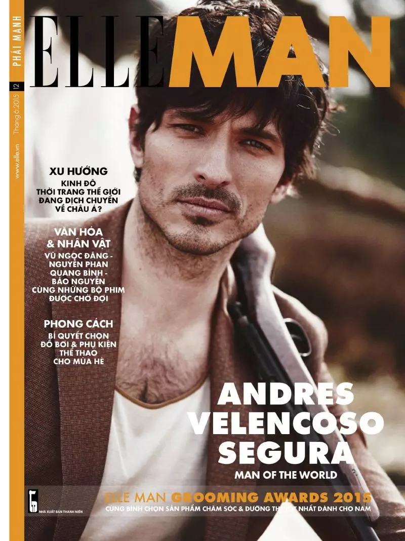 Andrés Velencoso Segura ialah Lelaki Dunia baharu untuk ELLE Man Vietnam Julai 2015 Difoto oleh Jumbo Tsui, penggaya oleh Shuo Yuan Hasegawa. Solekan: Yann Boussand Larcher.