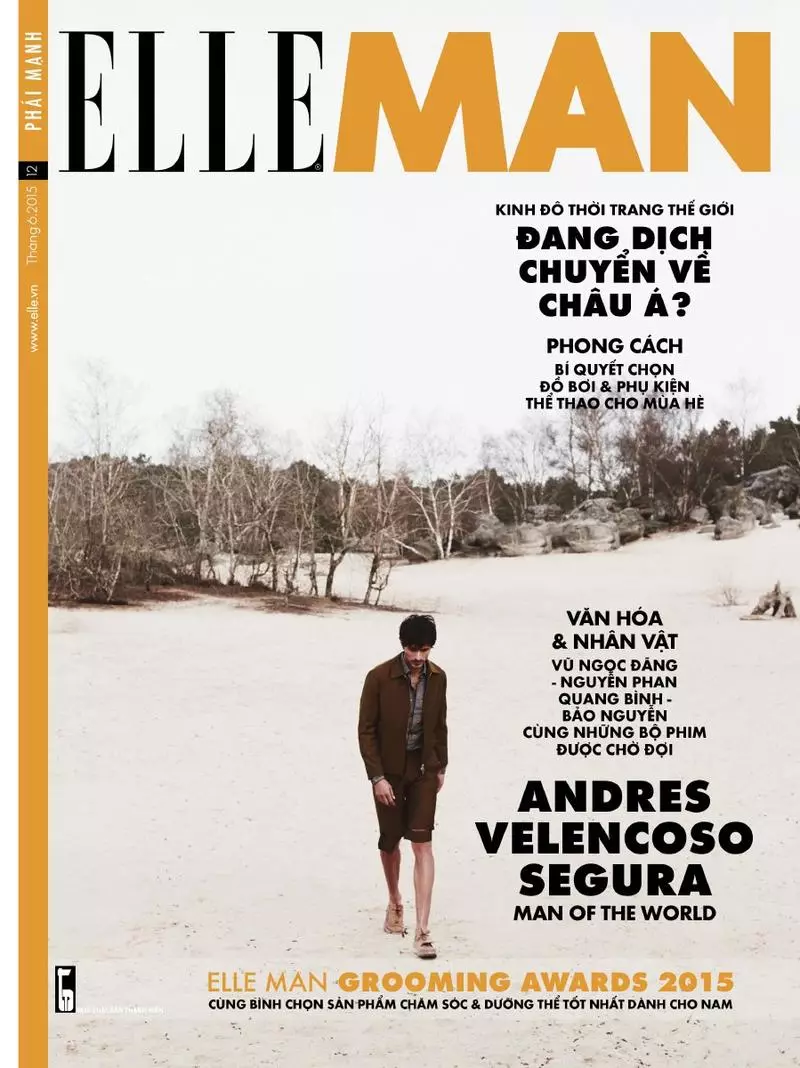 Andrés Velencoso Segura a világ új embere az ELLE Man Vietnam számára 2015. július Fényképezte: Jumbo Tsui, a stylist: Shuo Yuan Hasegawa. Smink: Yann Boussand Larcher.