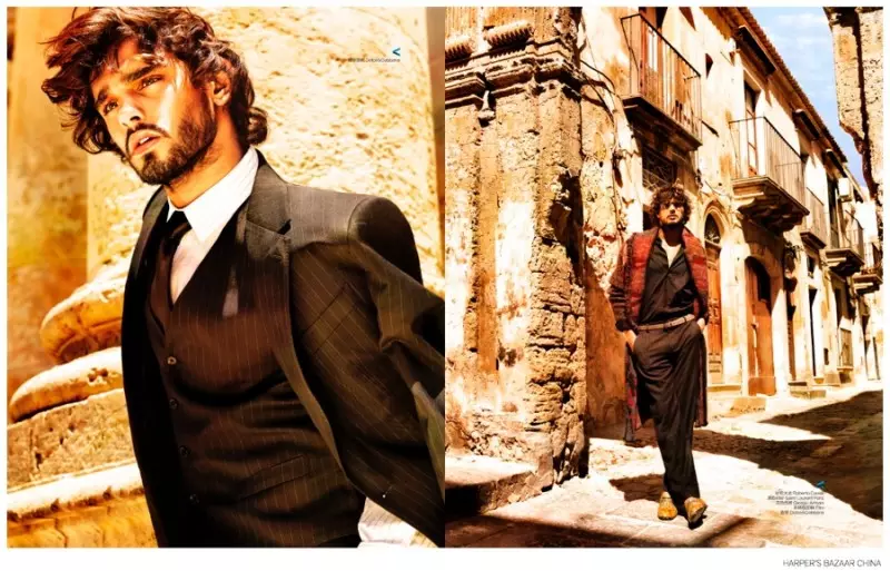 Il fotografo di moda Giovanni Squatriti accende i toni caldi per un nuovo editoriale con protagonista la top model brasiliana Marlon Teixeira. Il modello The Way si unisce a Squatriti per l'edizione di settembre 2014 di Harper's Bazaar Man China. Mettendo un piede in avanti con stile, Marlon modella un guardaroba autunnale chic che presenta modelli sartoriali di Versace, Etro e Dolce & Gabbana, tra gli altri marchi di moda di lusso.