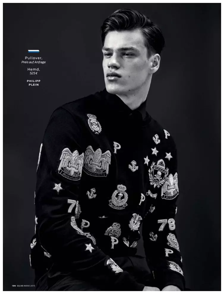 模特 Alexander Beck、Dominik Bauer、Filip Hrivnak、Harry Goodwins 和 O’Shea Robertson 为 GQ Germany 2015 年 3 月刊的页面增添了由时尚摄影师 Markus Pritzi 拍摄的系列故事。造型师 Tobias Frericks 精心打造 2015 春夏男装系列，汇集了一系列图形造型，其中包括 Givenchy、Paul Smith 和 Louis Vuitton 等品牌。