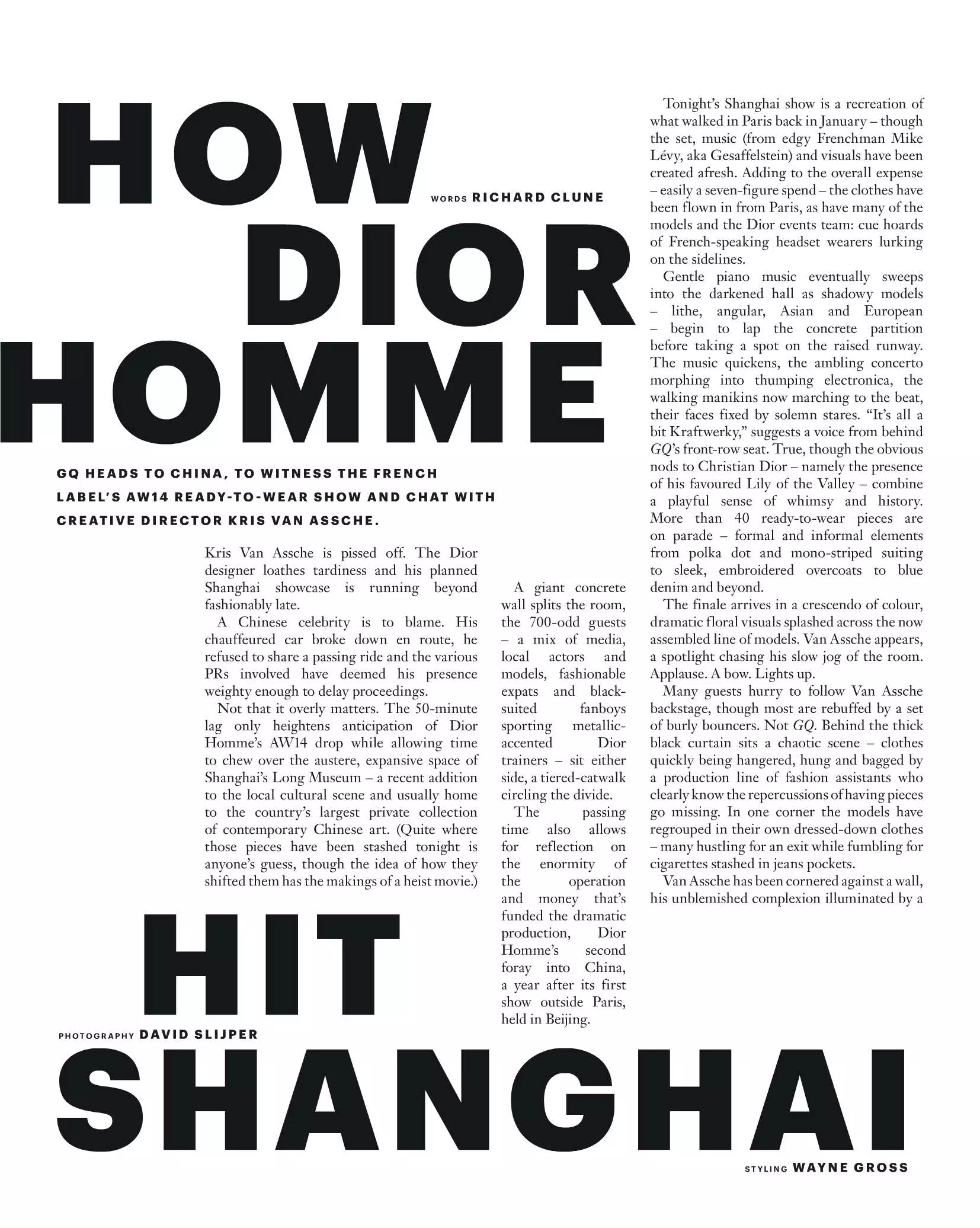 GQ Australia Sebtembar/Oktoobar 2014 'SIDEE DIOR HOMME U dhufatay SHANGHAI' Ph: David Slijper Styling: Wayne Gross