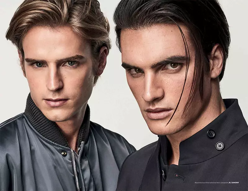 Matthew Terry la Ford Models și Anton Wormann la Established Models fotografiați de Mariano Vivanco și stilați de Hassan Al-Saleh, pentru ultimul număr al revistei H.