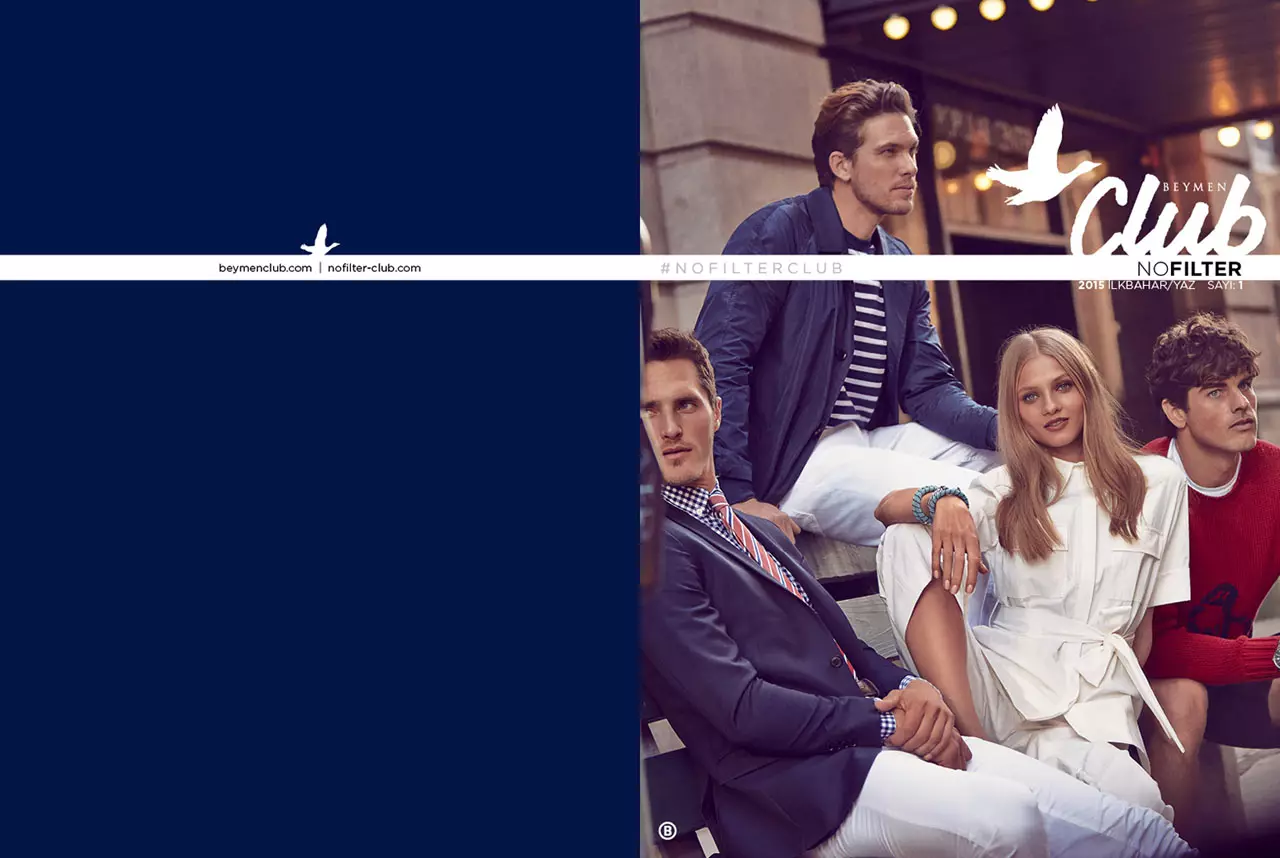 Supermodellerna Adam Senn, Anna Selezneva, Evandro Soldati och Ollie Edwards med de nya reklambilderna för Beymen Club vår/sommar 2015 Fashion Campaign.