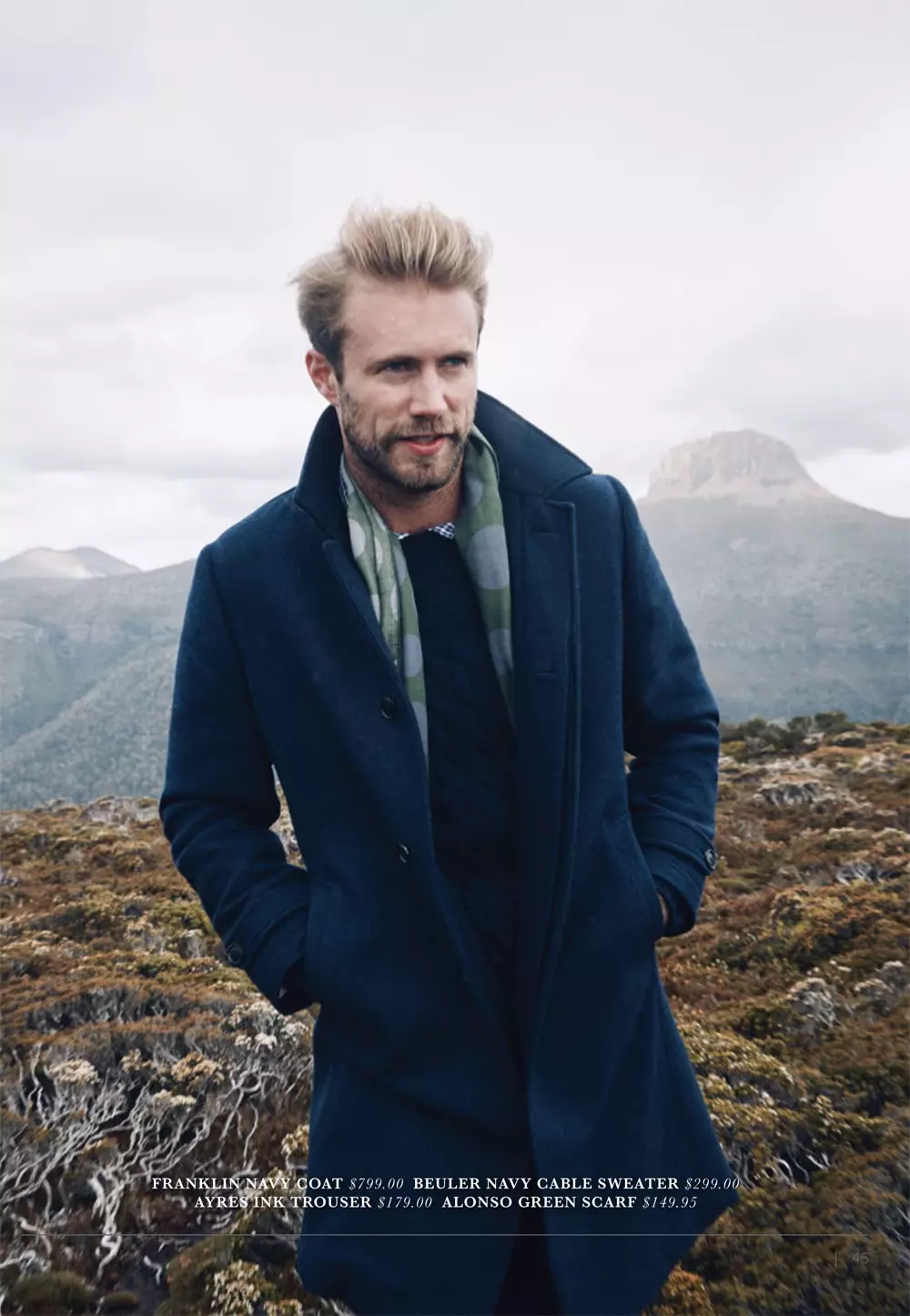 An karbo daga M.J. Bale Autumn/ Winter 2015 Campaign na maza. M.J. Bale ya tafi dajin Cradle Mountain, Tasmania, don harba kamfen na Autumn/Winter 2015, wanda aka ɗauka a matsayin