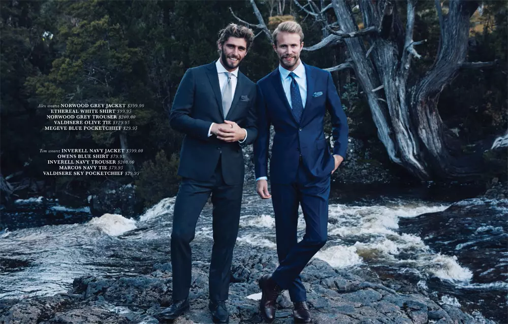 Kutipan dari M.J. Bale Autumn/Winter 2015 Men's Campaign. M.J. Bale turun ke alam liar Cradle Mountain, Tasmania, untuk memotret kampanye Musim Gugur/Musim Dingin 2015 merek tersebut, yang dirancang sebagai