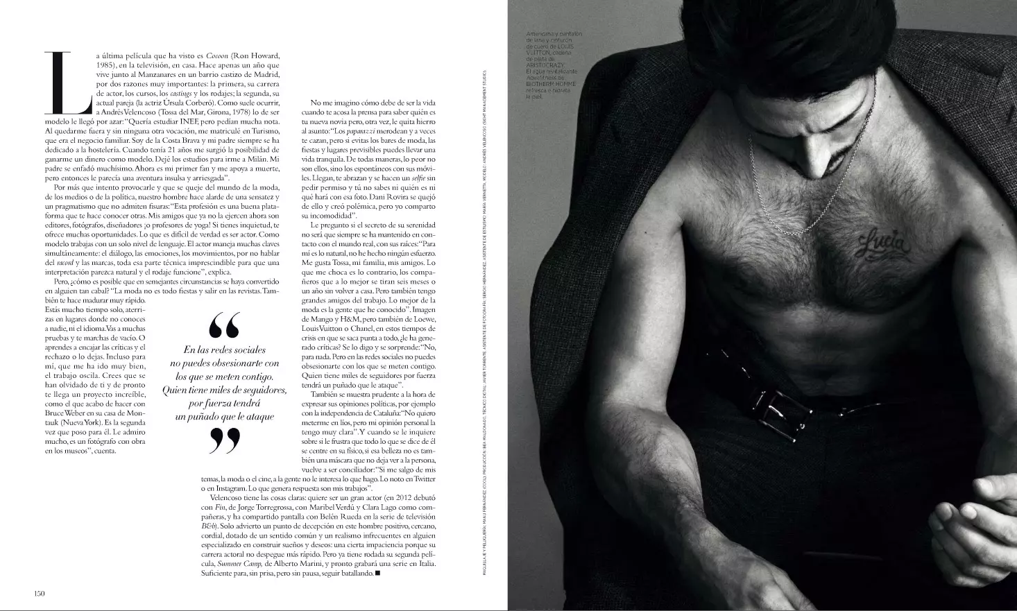 Spaansk topmodel Andrés Velencoso genietet ús skermen foar de nije útjefte fan Harper's Bazaar España augustus 2015 mei de titel