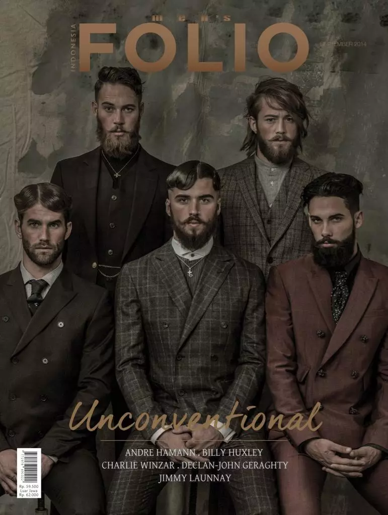 Men's Folio Indonesia September 2014. (Fashion Issue) featuring Andre Hamann, Billy Huxley, Charlie Winzar, Declan-John Geraghty & Jimmy Launay. Photographer: Arseto Adiputra Styling: Graham Cruz Hair: Jody Taylor + Svajunas Grybe Grooming: Joey Choy