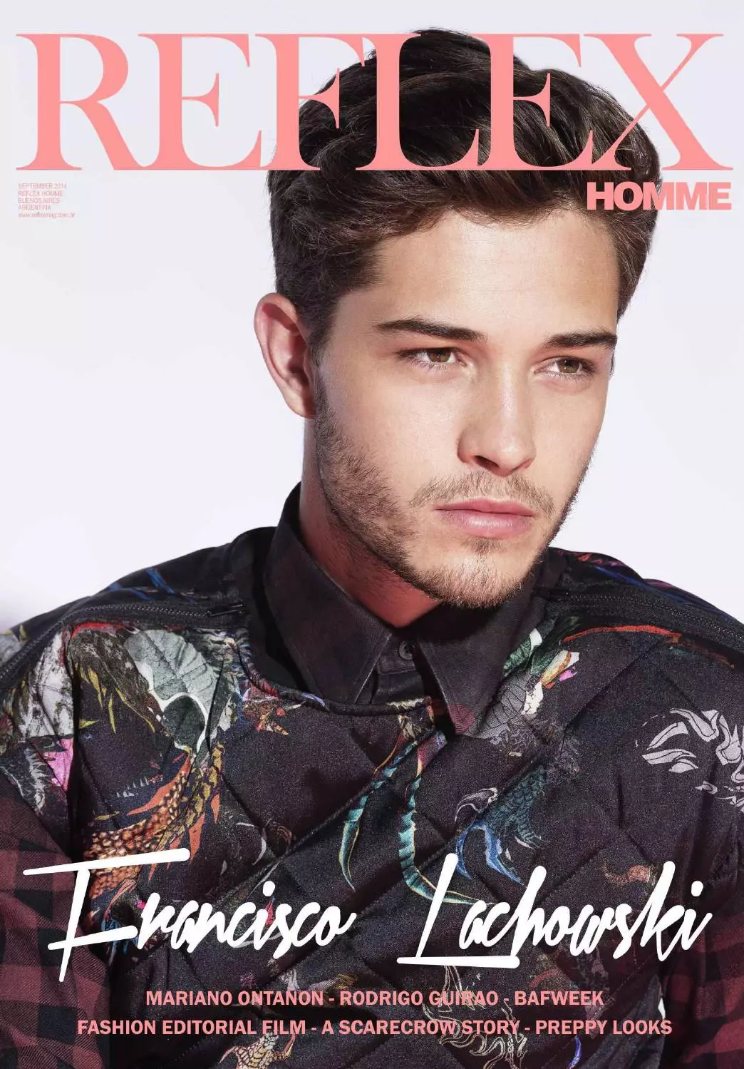 Reflex Homme Septiembre de 2014 Francisco Lachowski Fotógrafo: Kristiina Wilson. Estilista: Pamela Shepard. Peluquero: Katie Mellinger. Asistente: Logan Jackson.