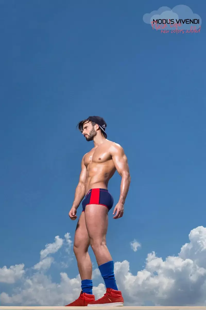 Depois do sucesso da primeira parte da campanha em que o modelo Alexandros Kaltsidis se fez passar por limpa-vidros, a segunda parte apresenta-o como o homem nas nuvens, posando nas novas cores da linha que acaba de ser acrescentada. A linha Modus Vivendi Flash agora tem mais novas combinações de cores, com 18 itens no total, 6 para cada estilo de roupa íntima (cuecas super decotadas, cuecas clássicas e boxers corte brasil). Espero que você goste!