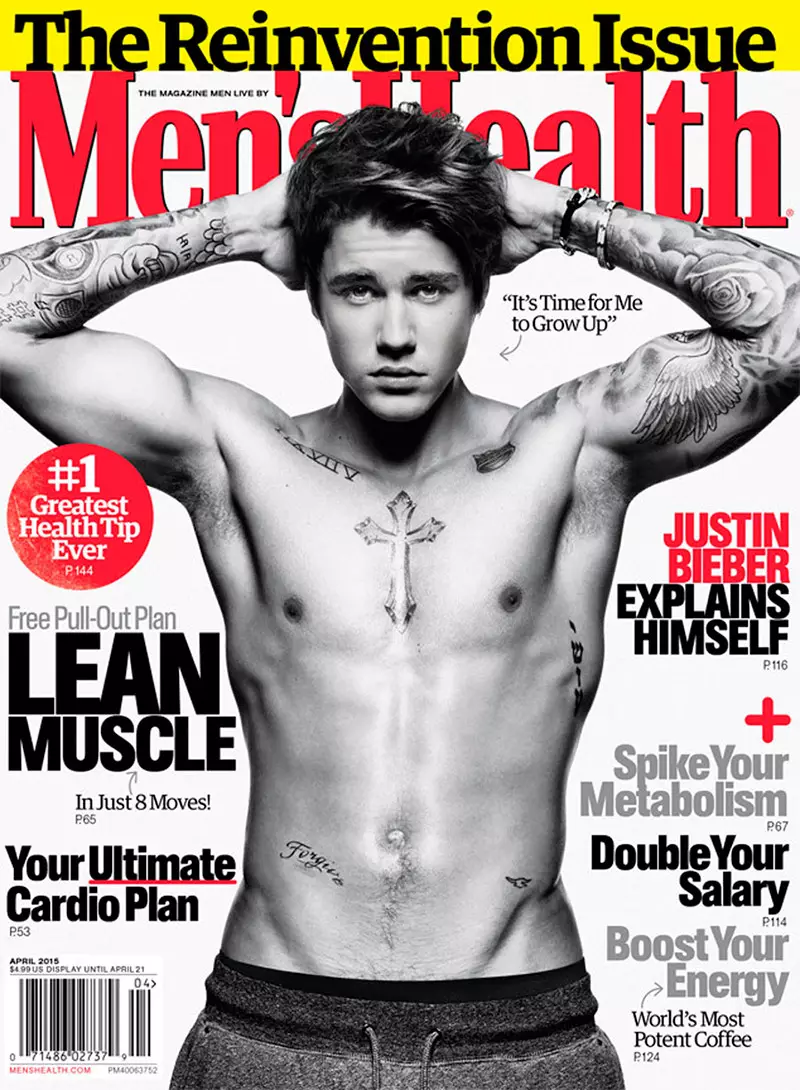 Justin Bieber covert die neueste Ausgabe des Men’s Health Magazins, fotografiert von Peter Hapak.