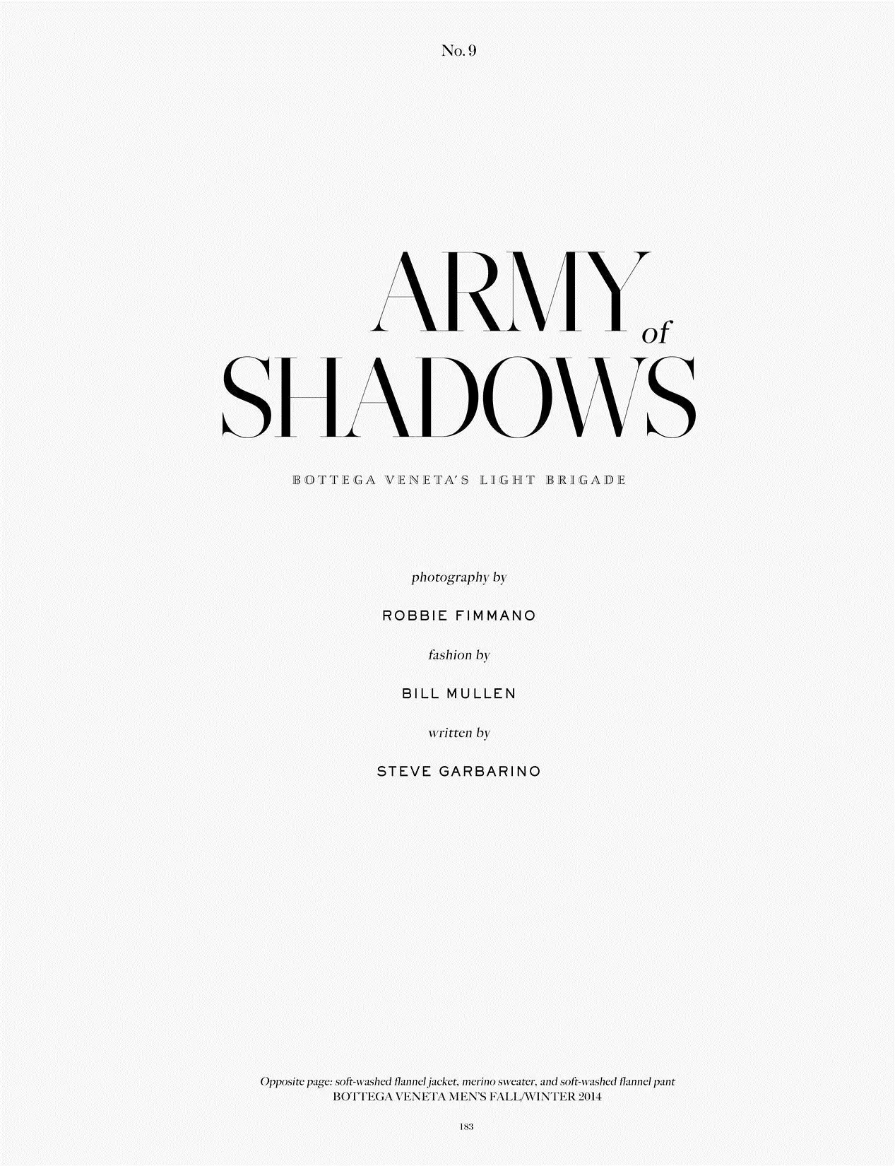 Dünýäniň adamy # 9 'ARMY SHADOWS' Ph: Robbi Fimmano Styling: Bill Mullen