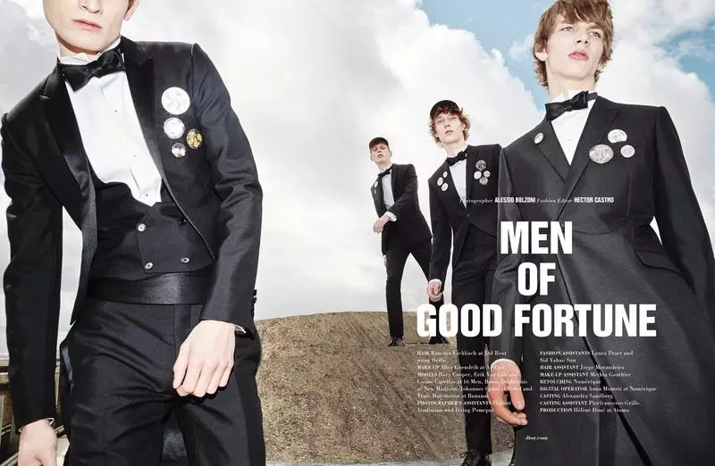 MEN OF GOOD FORTUNE publikigis laboron ĉe 10 Men Magazine FW/15-fotarto de Alessio Bolzoni, Modredaktisto/Stilisto Hector Castro, Hararstilisto Ramona Eschbach, Ŝminkisto Alice Ghendrih kaj Casting Director Alexandra Sandberg.