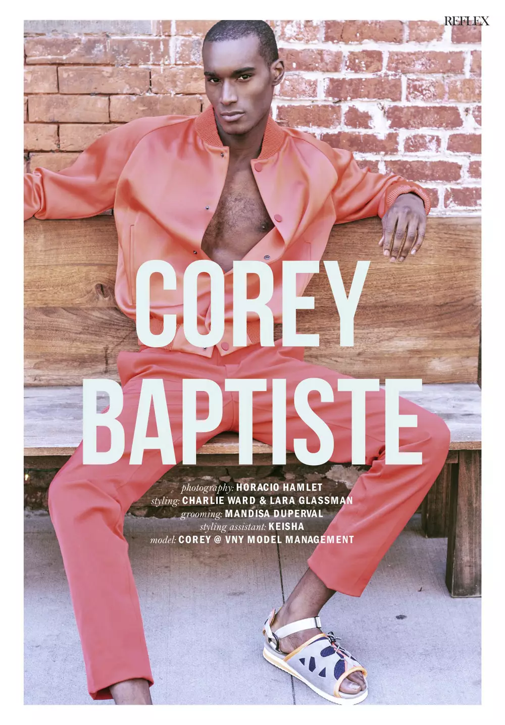 Topmodellen Corey Baptiste (VNY Models) fronter nyt forsidenummer fra september 2015 til Reflex Magazine, fotograferet af Horacio Hamlet