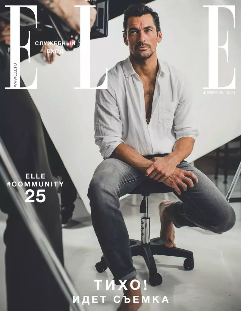 David Gandy nataon'i Amy Shore ho an'ny Elle Russia Febroary 2021 Editorial