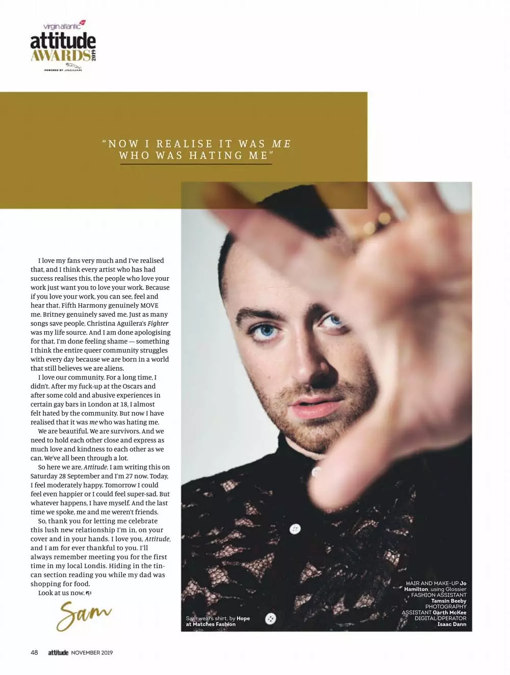 Sam Smith ขึ้นปกนิตยสาร Attitude