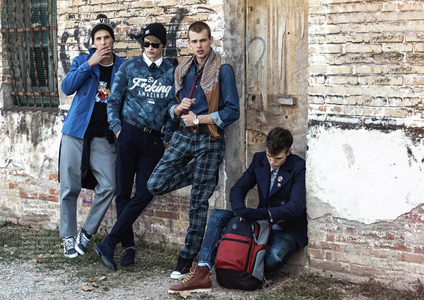 Joan Mirangels, Ronn Mulder, Hakan Nyström & Marti Medina yn 'Campus State of Mind' foar Risbel Magazine. Foto's fan Ruben Suarez. Styling en fersoarging: Rocio Valiño. Art Direction troch Daniel Ramos.