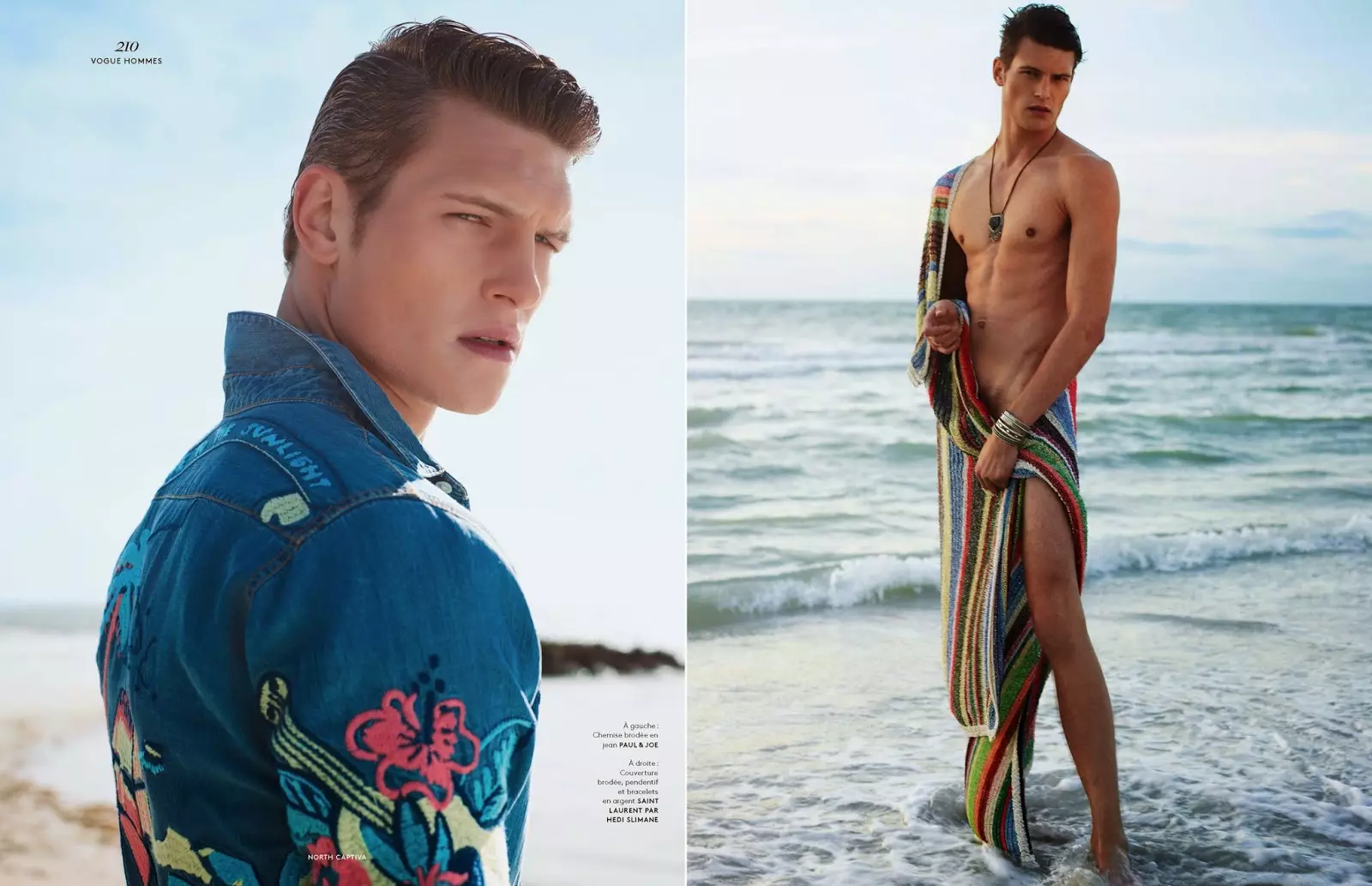 Den Topmodell John Todd iwwerrascht an enger Moudegeschicht am Fréijoer/Summer 2015 Ausgab vu Vogue Hommes, Jack Pierson an Anastasia Barbieri hunn den John an der malerescher Insel North Captiva, virun der Küst vu Florida, Etro, Balmain a Louis Vuitton gefaangen a stiléiert.