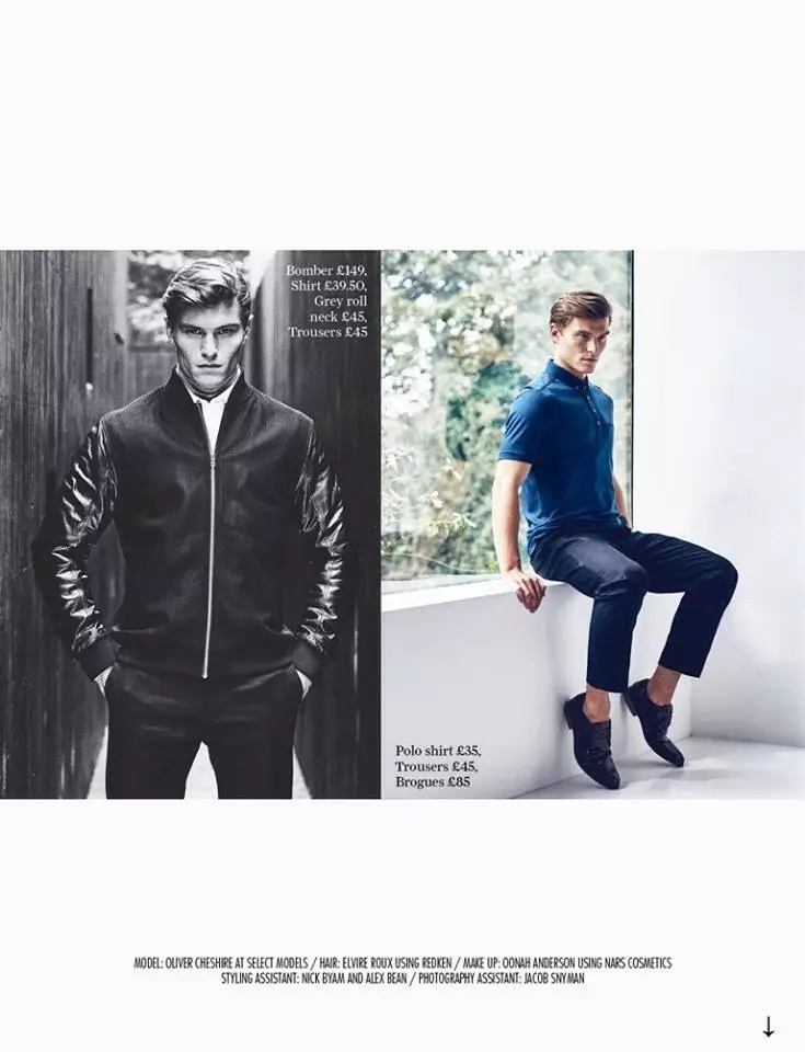 Oliver Cheshire jwe nan yon editoryal pou Attitude Magazine ki rele Autograph. Modèl la, foto Mark Cant, mete nouvo koleksyon rad gason Mark & ​​Spencer otòn/ivè.