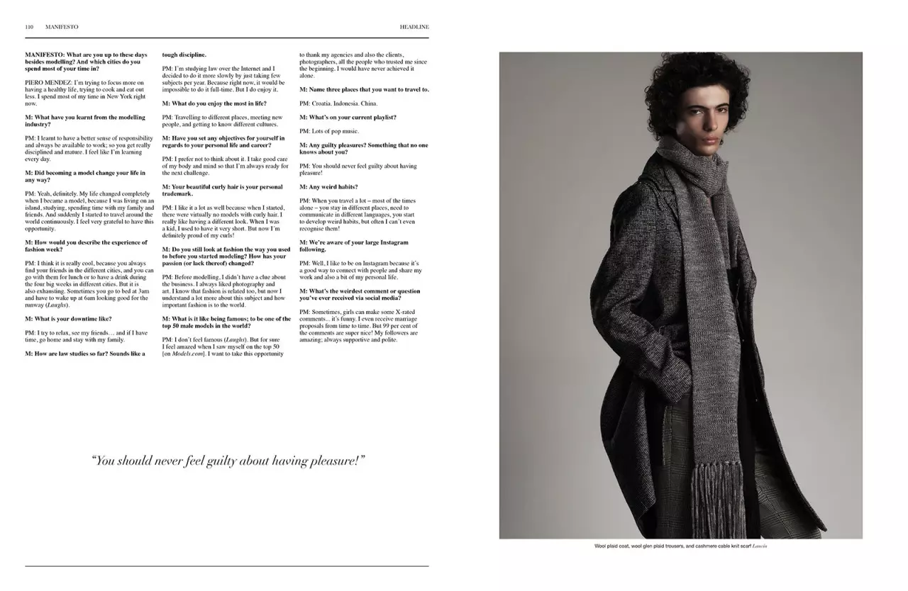 Una editorial de retrospectiva Top Model Piero Mendez del fotògraf Brent Chua, director de moda de Jonathan Yee i estilisme d'Eric McNeal per a Manifesto d'octubre de 2015. "The Hair Next Door".