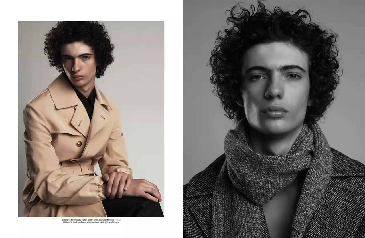 A Throwback ritstjórn Top Model Piero Mendez eftir ljósmyndarann ​​Brent Chua, tískustjóri eftir Jonathan Yee og stíll eftir Eric McNeal fyrir Manifesto október 2015. „The Hair Next Door“.