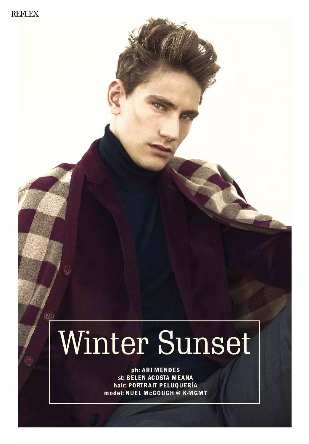 Reflex Homme març/abril 2015 Winter Sunset Fotògraf: Ari Mendes. Estilista: Belén Acosta Meana. Cabells: Peluquería Retrat.