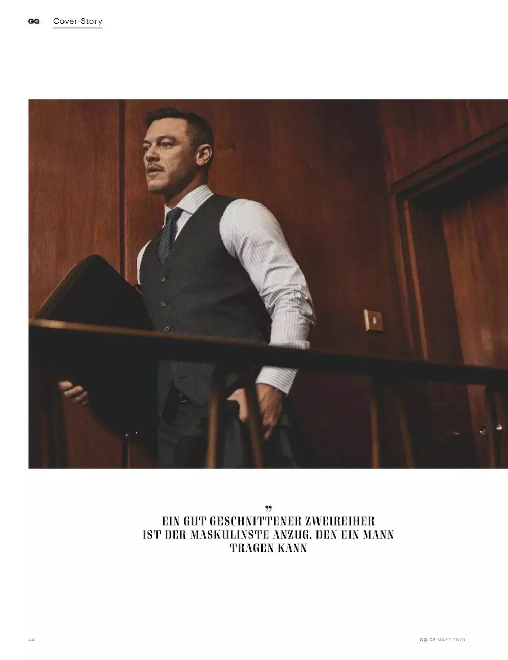 Luke Evans le Marcus Ohlsson do GQ An Ghearmáin Márta 2020 Eagarfhocal