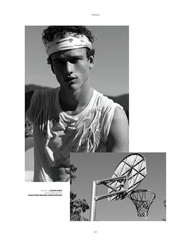 Top modeli Simon Nessman është ylli i kopertinës së revistës At Large teksa ndodhet në breg për objektivin e Randall Meson dhe stilistit Bill Mullen. Ai është me Soul Artist Management.