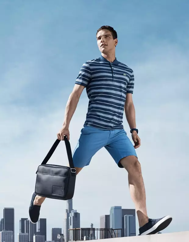 Lacoste dévoile sa collection Printemps/Eté 2015 interprétée par Alexandre Cunha, comme on l'a vu, des shootings publicitaires du photographe Jacob Sutton.