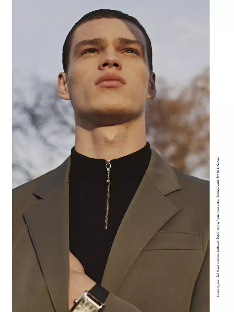 Er sieht in dieser Ausgabe so elegant aus! Topmodel Filip Hrivnak posiert für GQ Australia im Mai 2016, fotografiert von Fotograf Romain Duquesne, Stylist von Brad Homes und perfekt gepflegt von Nobu Fujiwara.