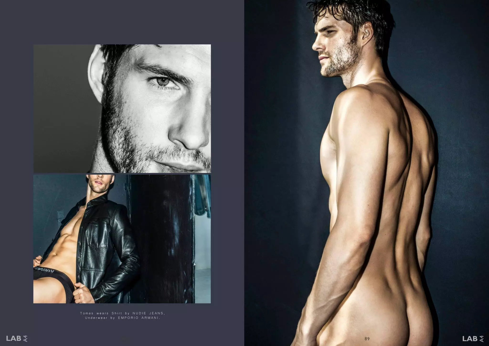 LAB A4 Magazine №8 Voyeurism lángjín // PH: Eli Shmidt Fotografiya, Moda direktori: Rayan Devis, Kasting direktori: Chris Cheng, Grooming: Holly Gowers, Model: Tomas Skoloudik @IMG Models Worldwide / IKKI boshqaruv