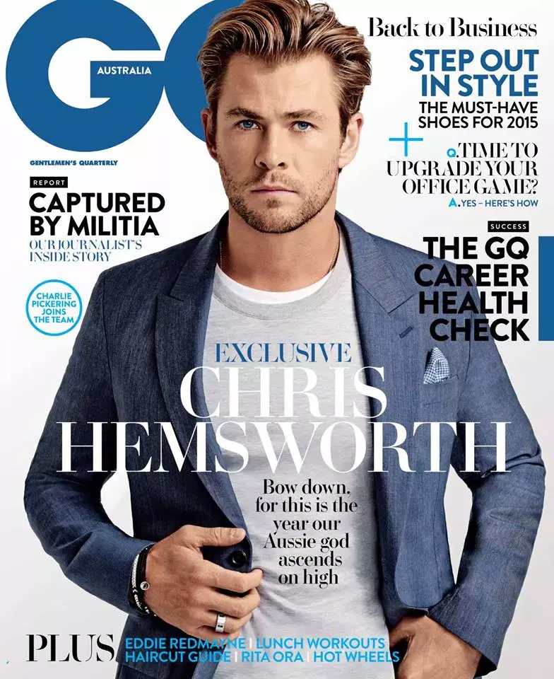 Chris Hemsworth, l'un des acteurs les plus marquants de cette génération pose pour la caméra Harold David dans le numéro de février de GQ Australia d, avec des images en noir et blanc et décontractées du style Barnady Ash.
