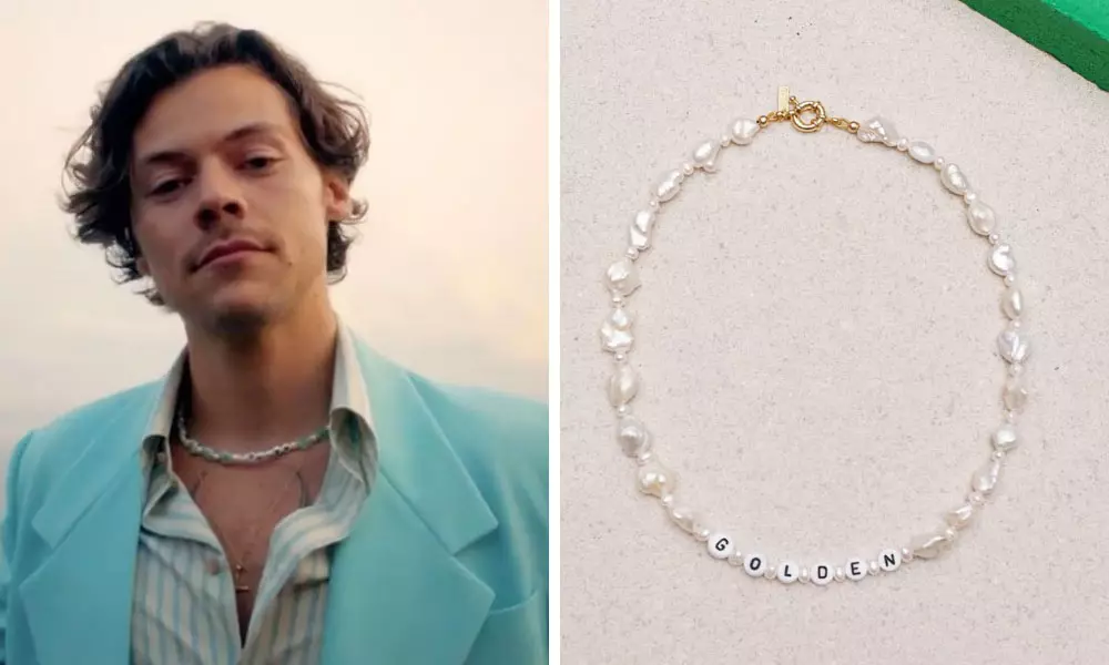 Harry Styles nggunakake Gemstones kalung