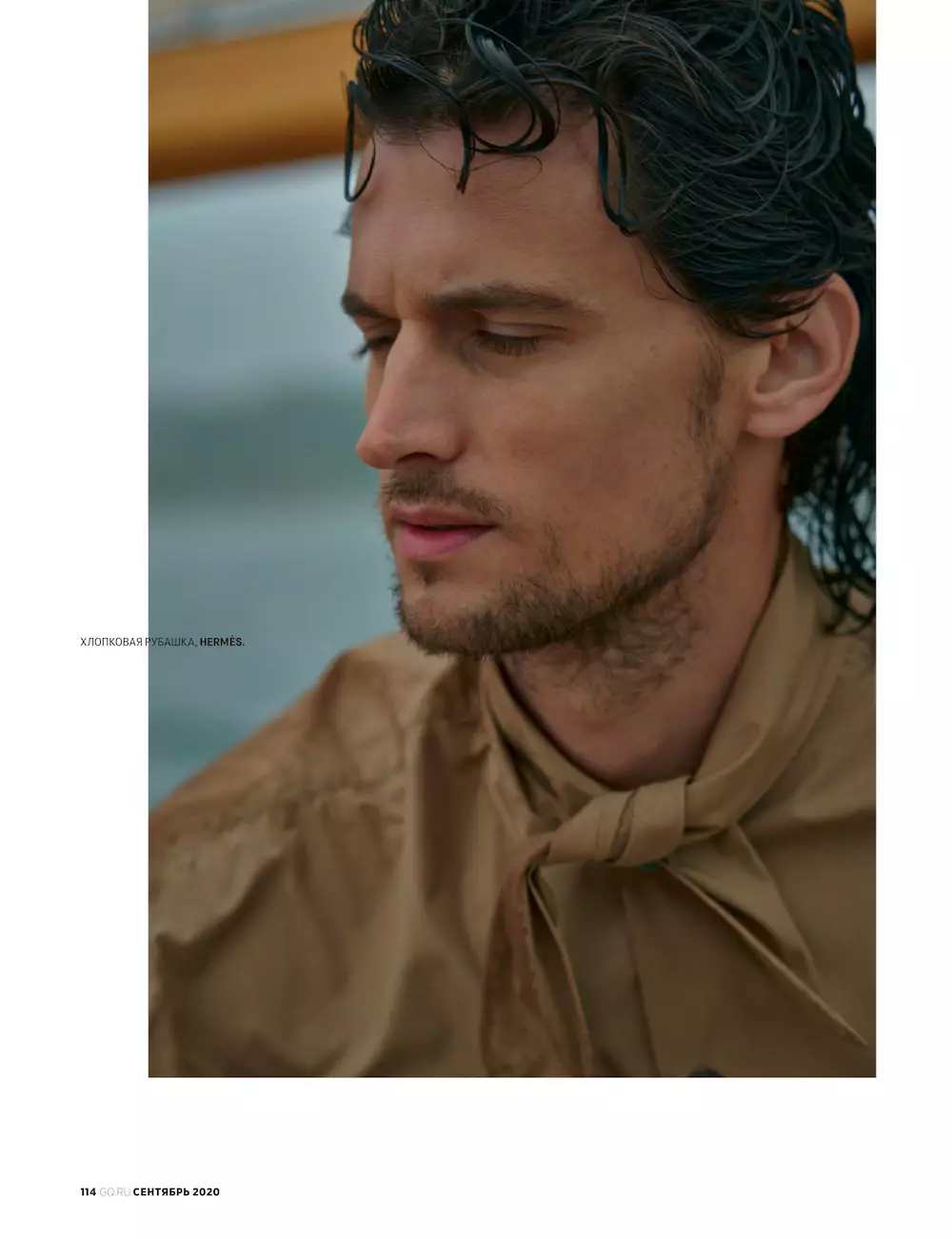 Top Model Garrett Neff per a GQ Russia setembre de 2020 fotografiat per Dean Isidro.