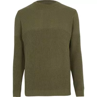 River Island Mens Sweater bikêrhatî ya kesk tarî