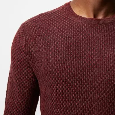 River Island Mens Red textured wool knit sweater