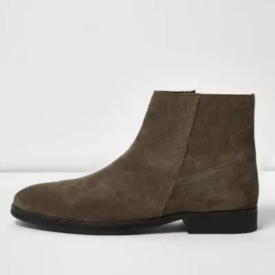 Stiefel aus Wildleder mit Reißverschluss in Stone