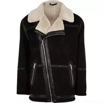 Veste noire en simili daim col polaire