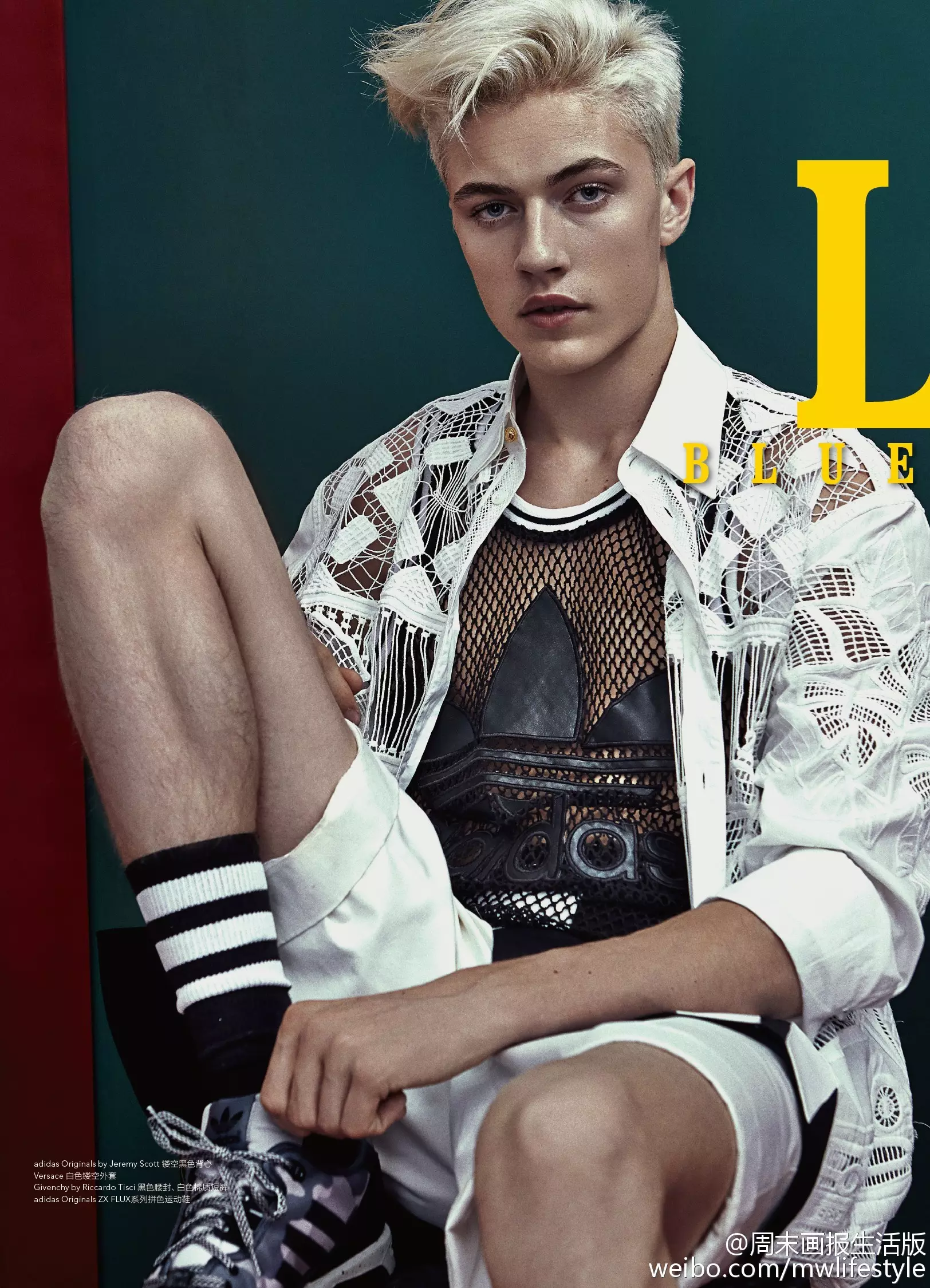 Alle spotlights direkte til modelsensationen Lucky Blue Smith med nu hovedrollen på forsiden til Modern Weekly (Kina) 18. april 2015 optaget af Shxpir, stylet af Moka ShenHår: Parco Cheung Make-up: Sun Qi