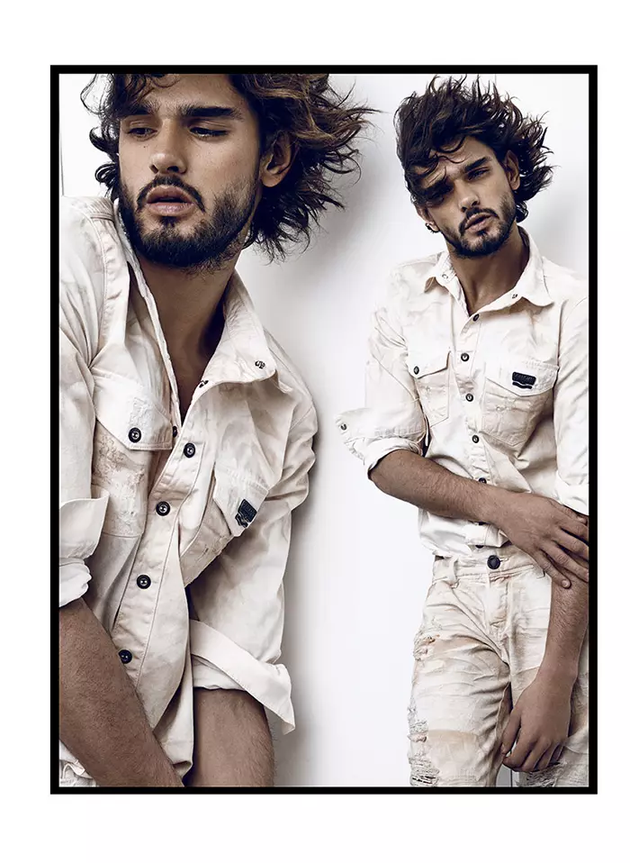 Top modél Marlon Teixeira posing flawless ngerakeun dina ragrag anyar / Usum 2015 pikeun Jeans Osmoze. Parios éta.