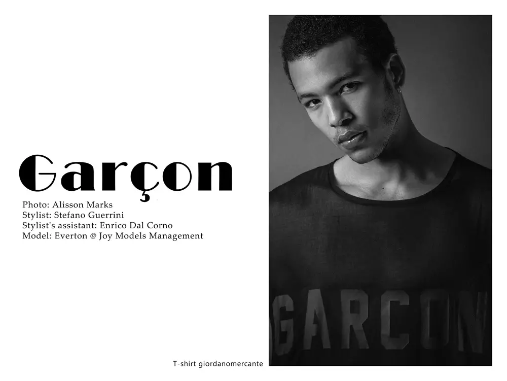 Nieuw model Everton van Joy Models Management is de nieuwe 'garçon'-muze van fotograaf Alisson Marks, gestyled door getalenteerde Stefano Guerrini. Stylistenassistent door Enrico Dal Corno.