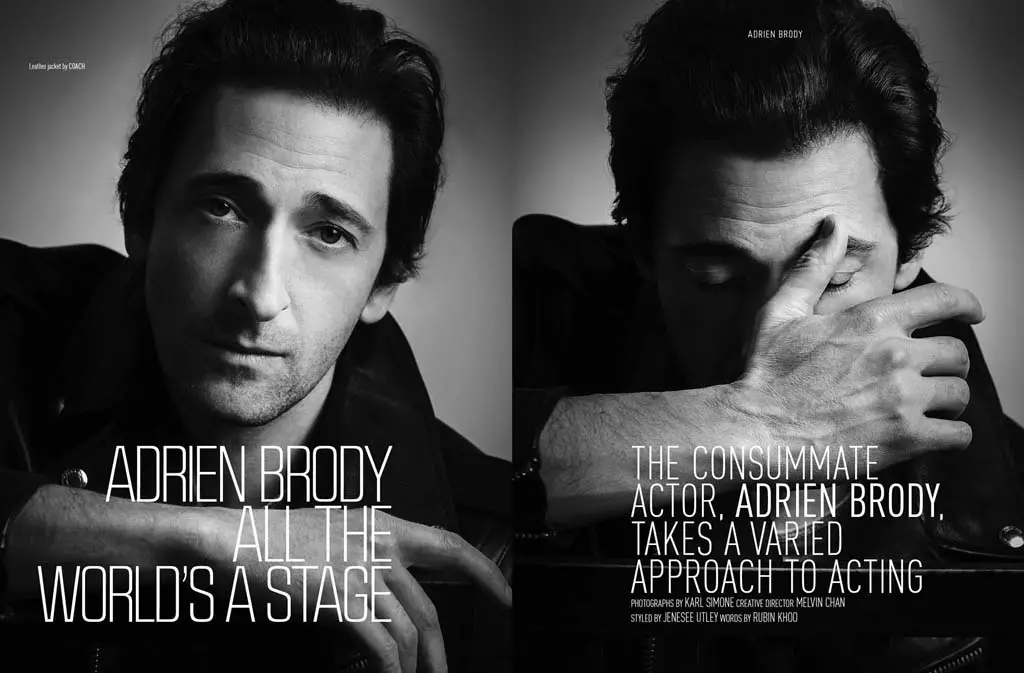 Aktor Adrien Brody pozuje w obiektywie nowojorskiego fotografa mody Karla Simone w wydaniu August Man Malaysia w lutym 2015. Dyrektor kreatywny: Melvin Chan, stylizowany przez Jenesee Utley. Można przeczytać bardzo ciekawą recenzję aktorskiej kariery Brody'ego napisaną przez Rubina Khoo, podczas gdy aktor pozuje w modnych ciuchach m.in. Dolce&Gabbana, John Varvatos, Uniqlo i Tommy Hilfiger.